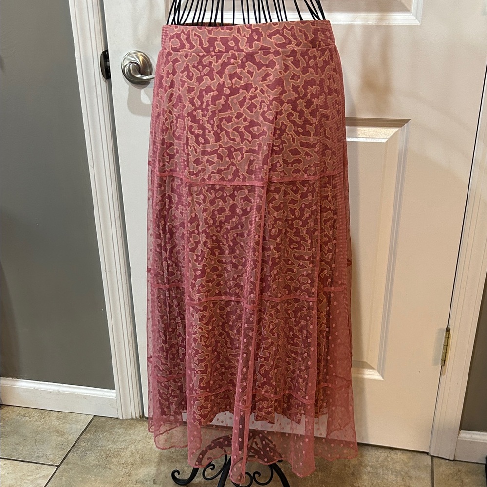 LOGO by Lori Goldstein Rose Lace Maxi Skirt